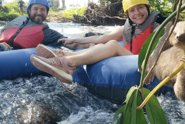 Experience the ultimate thrill of rio celeste tubing in Costa Rica as you set sail on a sloth river rafting adventure.