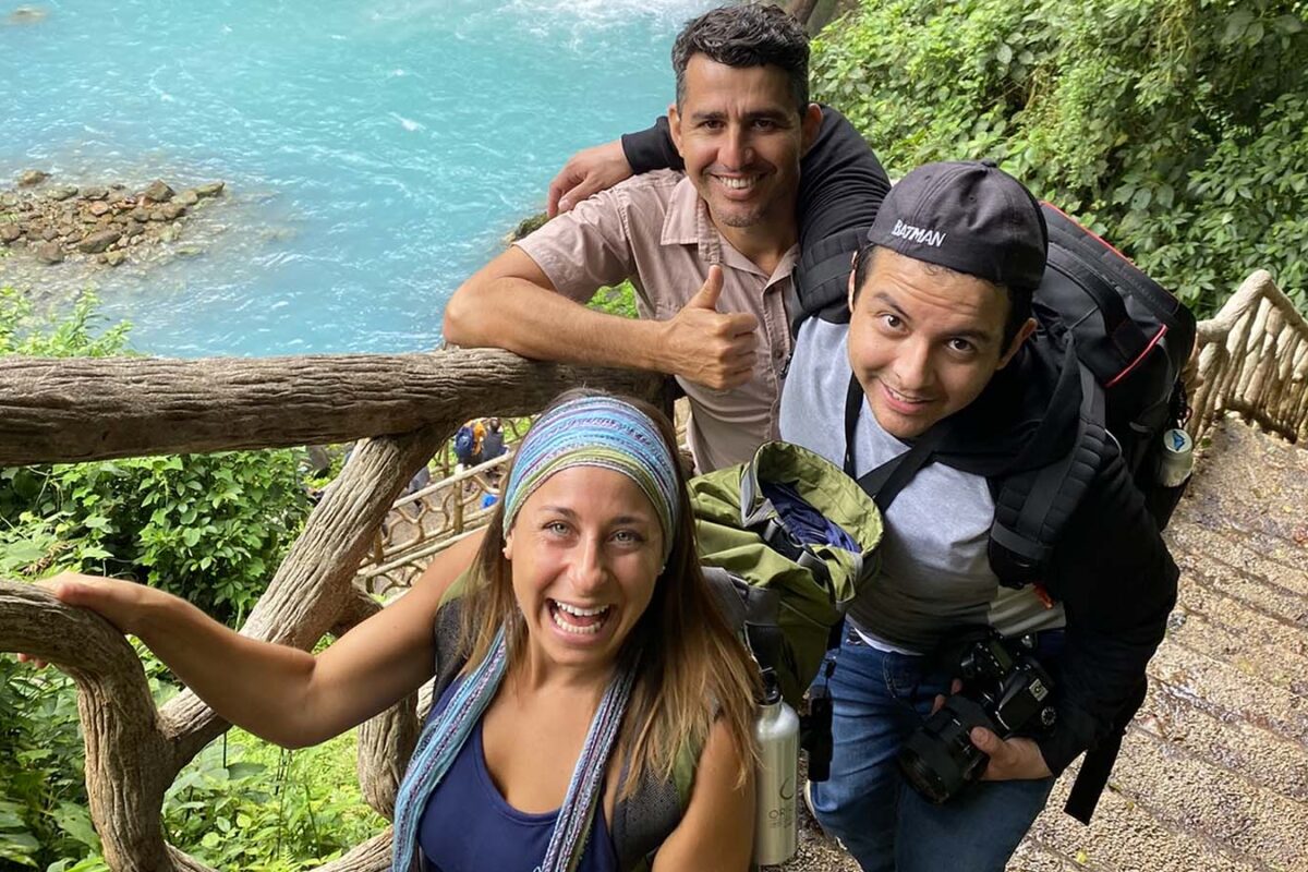 Group of friends in the Rio Celeste Waterfal