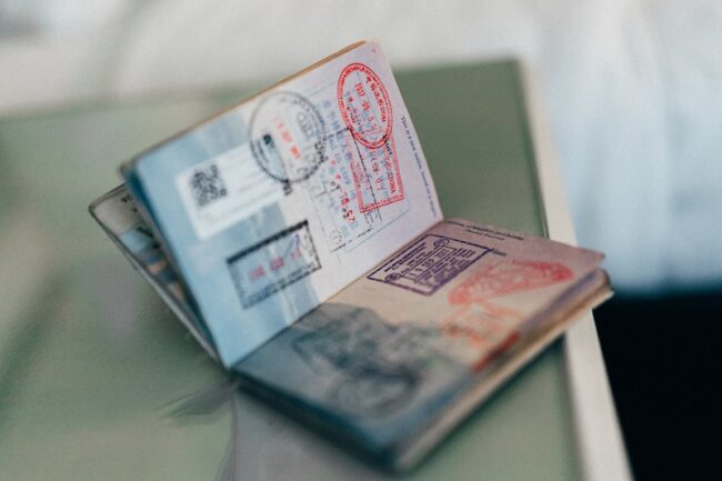A passport with time stamps