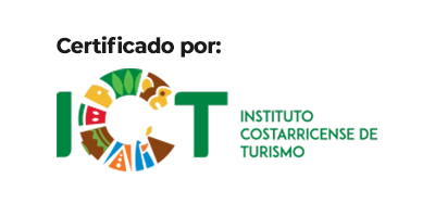 Logo of the Instituto Costarricense de Turismo with the text "Certificado por: ICT" and icons representing Costa Rica's cultural elements.